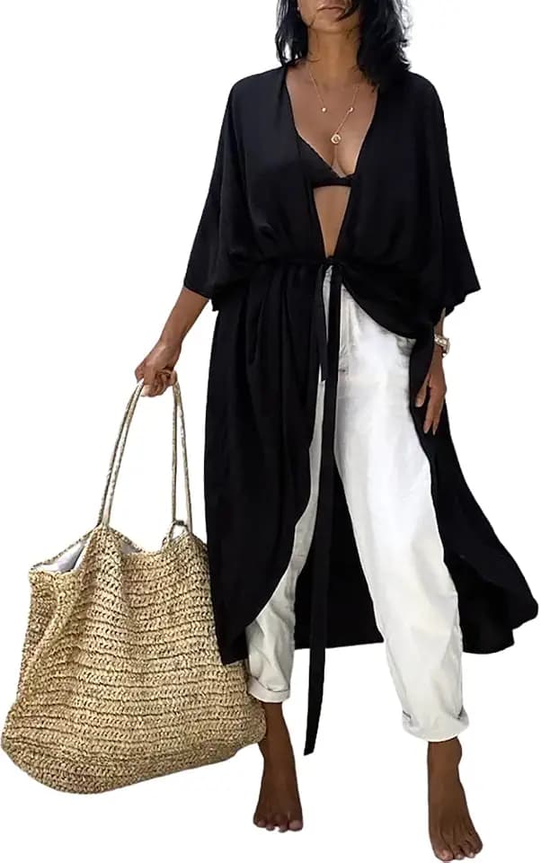 Bsubseach Damen Chiffon/Rayon Beach Blusen Kimono Cardigan Long Bikini Cover Up