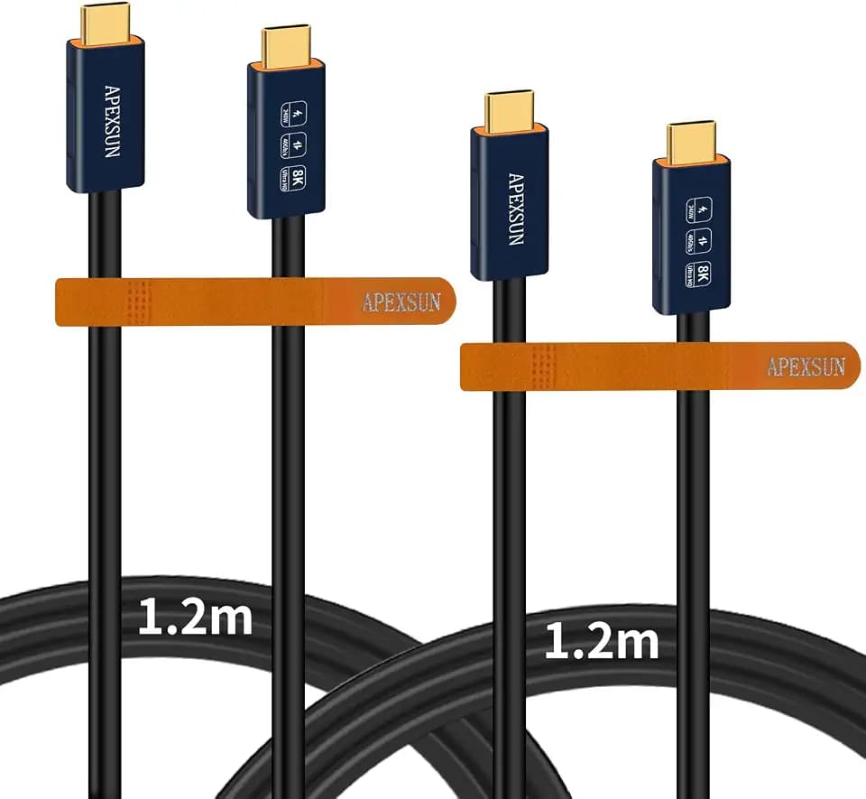 APEXSUN(2 Pack M/M Coaxial 4.0FT USB C Cable，USB C to USB C Cable Support Thunderbolt 4/3,USB4,240W Charging,8K Display,40Gbps Data Transfer for External SSD, EGPU,Docking,MacBook,Pad, Phone