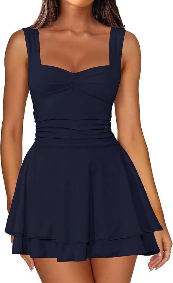 IWD Women's Square Neck Sleeveless Mini Dress Corset A Line Short Dresses