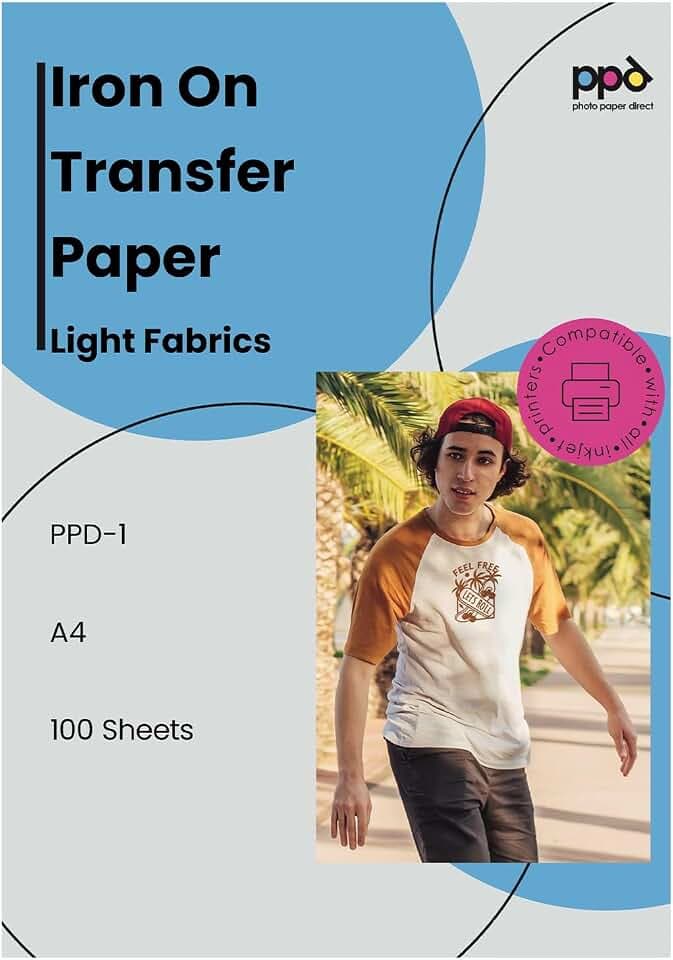 PPD 100xA4 Inkjet Premium Transferpapier für helles Textil, Bügeleisen und Transferpresse PPD-1-100