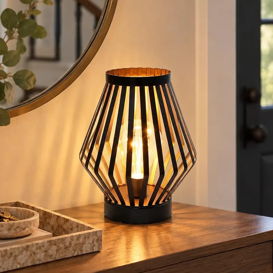 JHY DESIGN Metallkäfiglaterne, 21,6 cm, batteriebetrieben, schnurlos