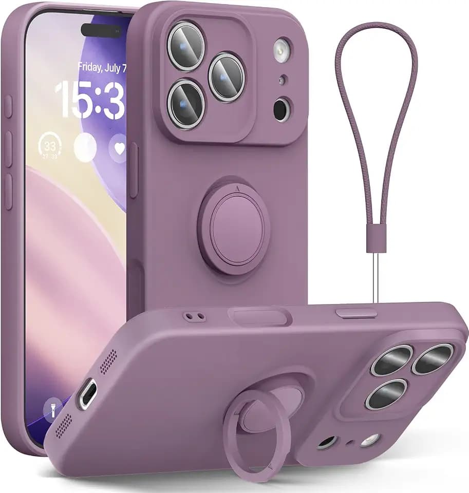 for iPhone 17 Pro Max Case 6.9'', Ring Stand Silicone Slim Design (with Wrist Strap), Magnetic Car Mount Case Cover Compatible with iPhone 17 Pro Max (Lilac Purple)