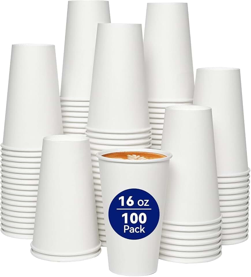 JOLLY CHEF 100 Stück Einweg-Pappbecher 473ml/16oz Weiße