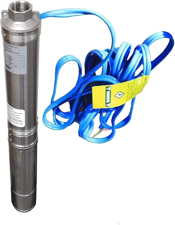 Hallmark Industries MA0343X-4 Deep Well Submersible Pump, 1/2 hp, 110V, 60 Hz, 25 GPM, 150' Head, Stainless Steel, 4"
