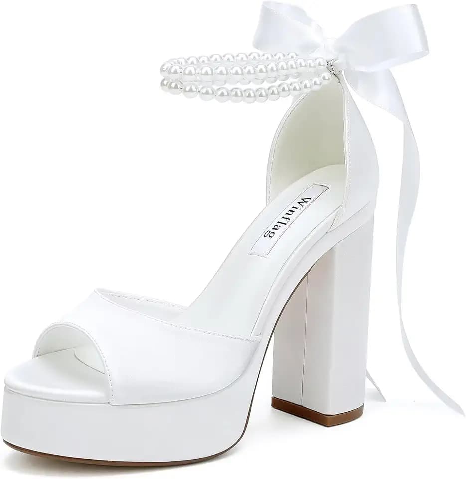 High Heel Platform Bridal Shoes Pearl Heels Wedding Shoes for Bride Platform Heeled Wedding Sandals