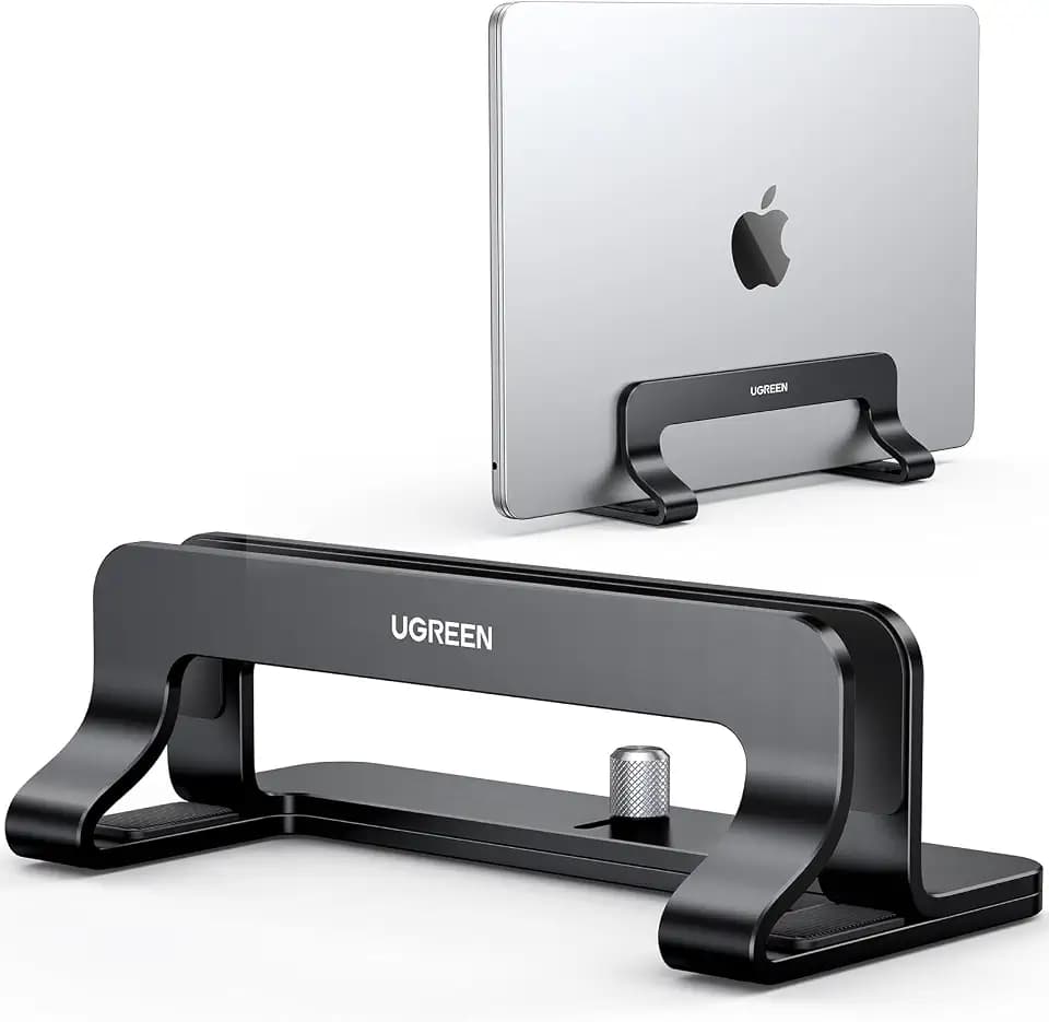 UGREEN Vertical Laptop Stand Holder for Desk Compatible with MacBook Pro, MacBook Air Stand Vertical Aluminum Adjustable for Up to 17.3 Inch Gaming Laptop, Black