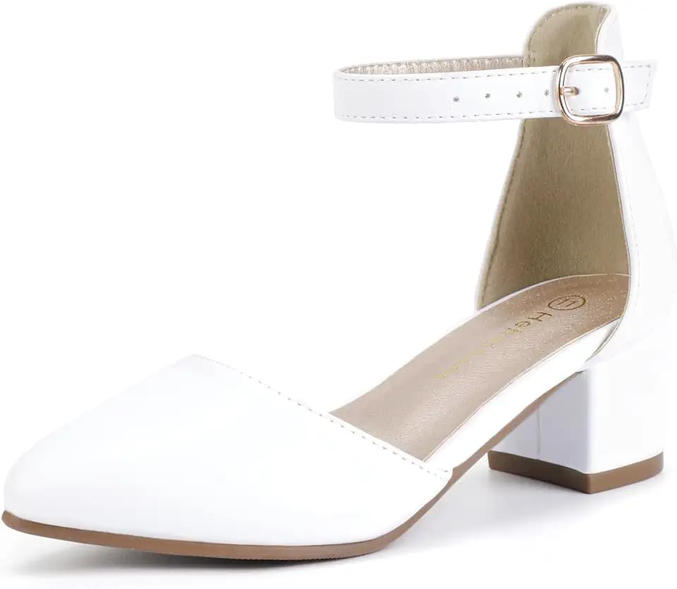 Hehainom Girls Dress Shoes Chunky High Heels Ankle Strap Pumps