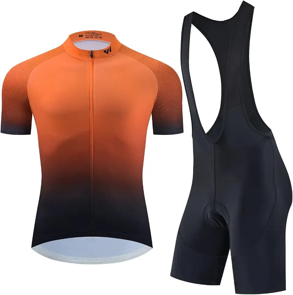 logas Trikot und Radlerhose für Herren, Radsport, Pro Set, Mountainbike, kurzärmelig, Orange Dégradé, XL