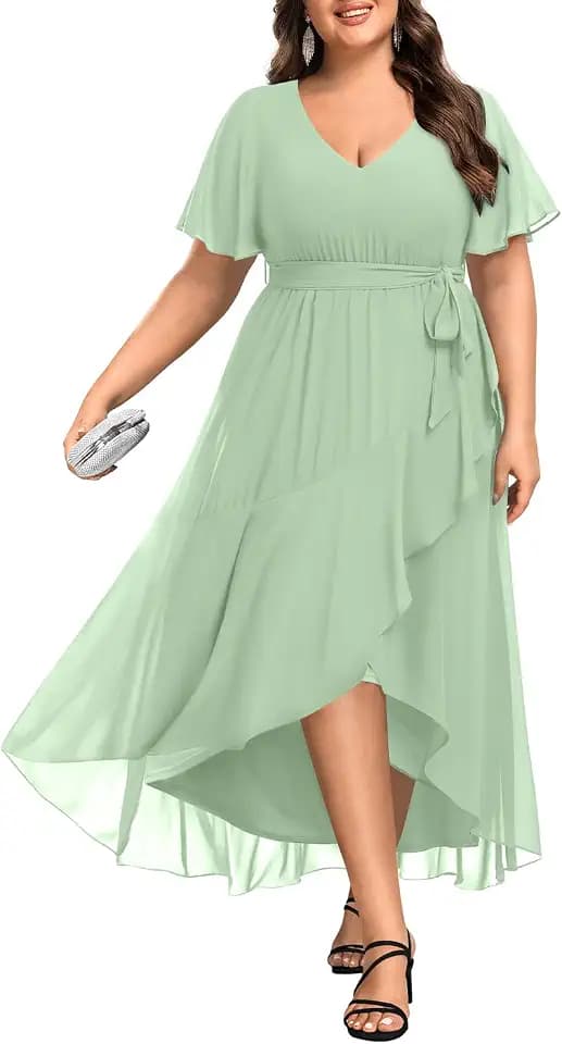 Talisea Plus Size Wedding Guest Dress - High Low Chiffon Ruffle Formal Gown