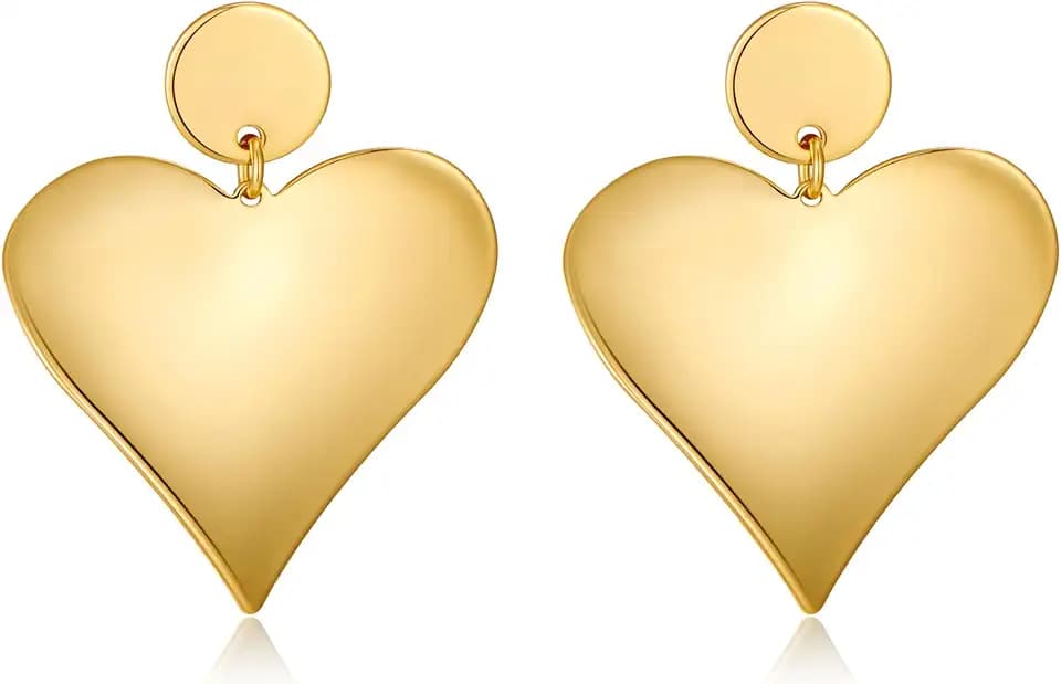 Gold Heart Dangle Earrings for Women Trendy Chunky Heart Earrings Statement Earrings Vintage Jewelry