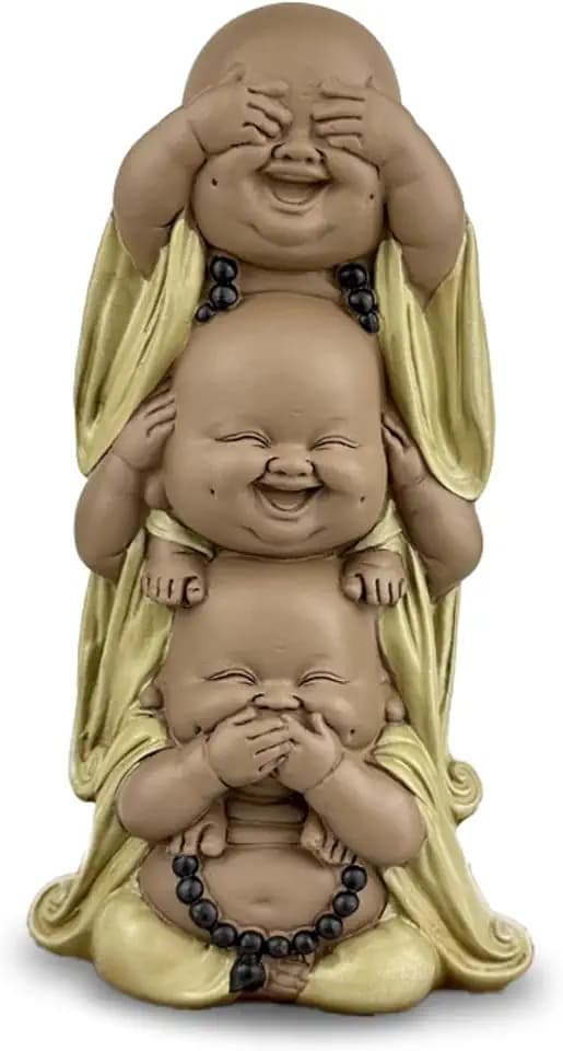 Statue 3 lachende Buddhas - Nichts sehen - Nichts hören - Nichts Sagen - Baby Buddha Symbolisches Ensemble - Friedliche und heitere Stimmung - Zen-Dekoration -H 18 cm - Zen'Light