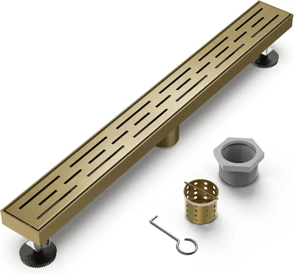 Brushed Gold Linear Shower Drain 24 Inch, Modern Shower Floor Drain