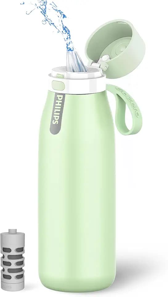 PHILIPS Filtered Water Bottle Stainless Steel Travel Keeps Cold 32oz Green