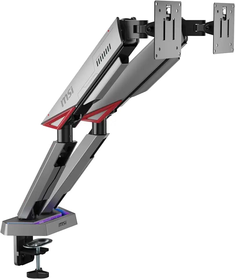 MSI MPG MT161DR - Premium RGB Dual Monitor Stand Arms, 17-38" Support, VESA Compatible, Adjustable Spring Assisted Mount, 35.2 lbs per Screen Capacity, Clamp & Grommet, Quick Release Plate - Black
