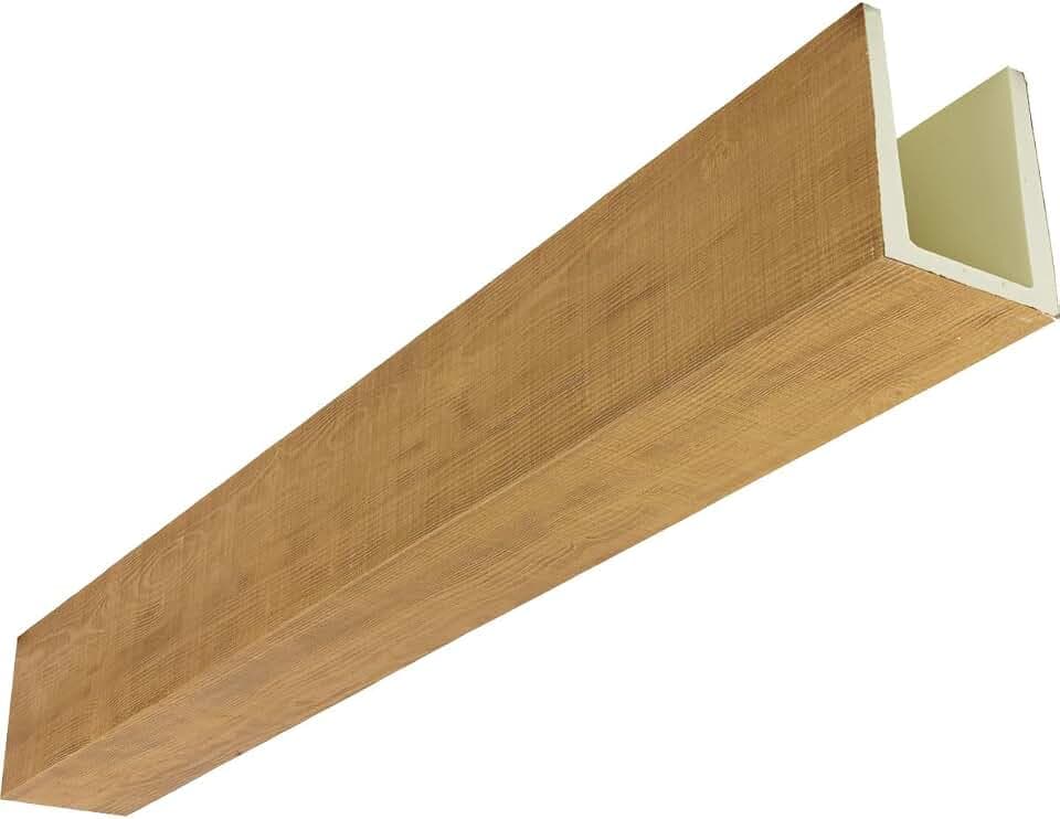 Ekena Millwork 5 1/2"W x 7 1/2"H x 192"L 3-Sided (U-Beam) Rustic Sawn HeritageTimber Faux Wood Ceiling Beam, Warm Caramel