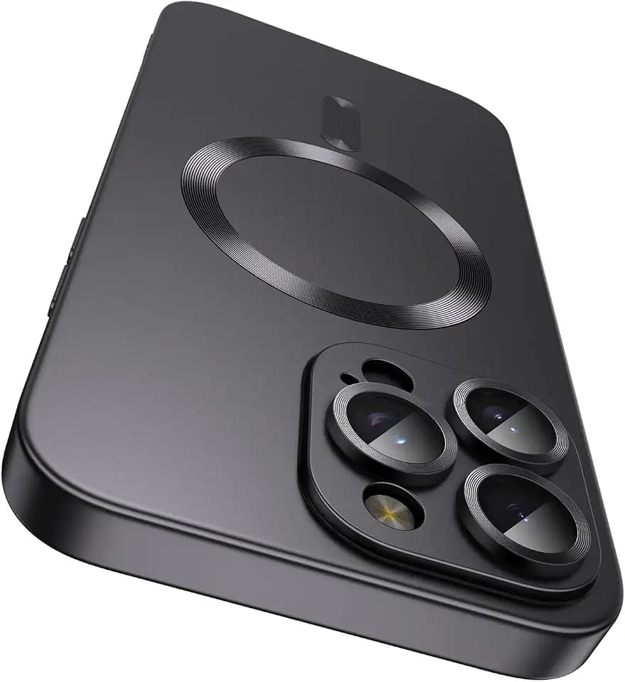 LEKEVO Magnetic for iPhone 16 Pro Max Case [Compatible with MagSafe][Built-in Camera Lens Protector] Slim Soft Silicone Bumper Shockproof Metallic Luster Phone Case (Black)