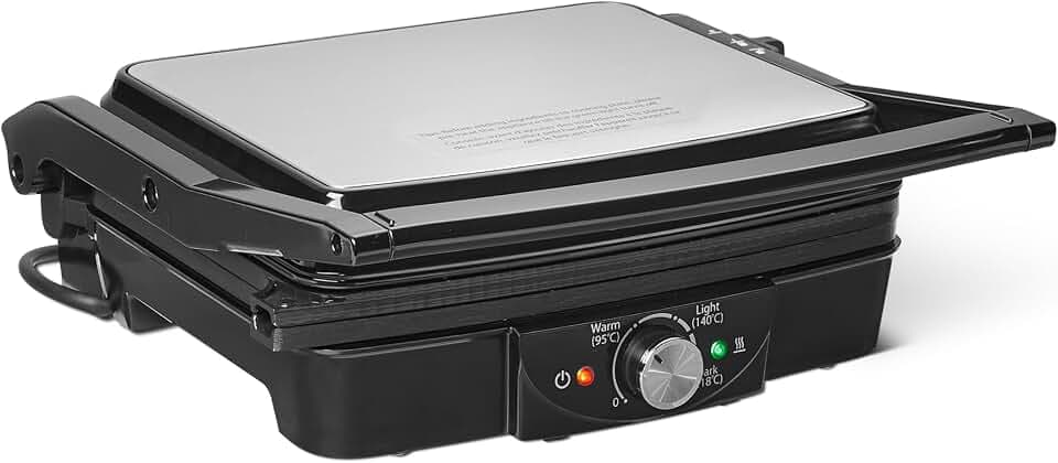 Amazon Basics Elektrogrill mit Temperaturregelung und Antihaftplatten, 2000 Watt, schwarz
