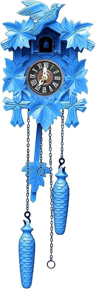 Quartz Cuckoo Clocks for Wall,Germany Style Traditional Black Forest Handcrafted Wooden Coo Coo Clocks,Coo Coo Clocks for Wall with Pendulum and Night Mode,Gifts for Family (Blue, Small)