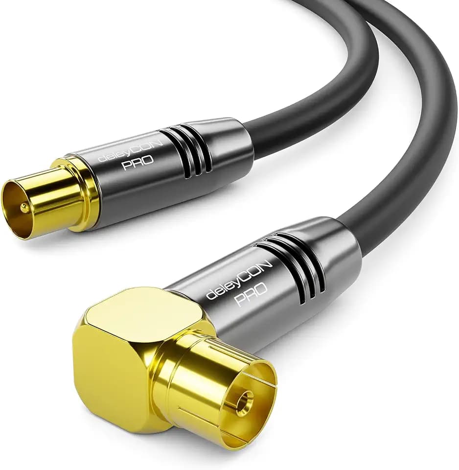 deleyCON 2m 4K TV Antennenkabel Koaxialkabel 90° IEC - Schwarz