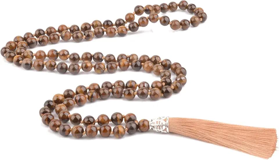 KIKILA Mala Beads 108 Natural Stone GemStones Japamala Yoga Meditation Hand Knotted Beaded Tassel Necklace for Women Men