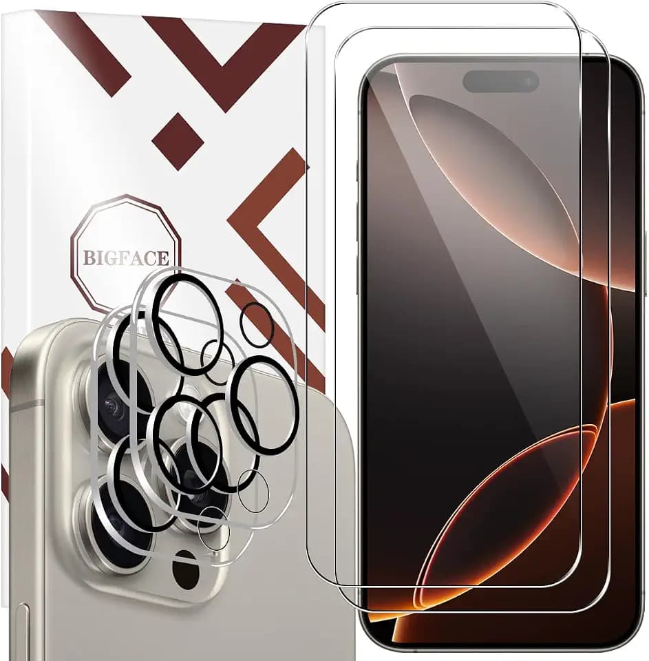 BIGFACE for iPhone 16 Pro Max Screen Protector + Camera Lens Protectors, [2 + 2 Pack] Premium HD Tempered Glass, Anti-Bubble 3D Curved Accuracy Film For iPhone 16 Pro Max(6.9 Inch)