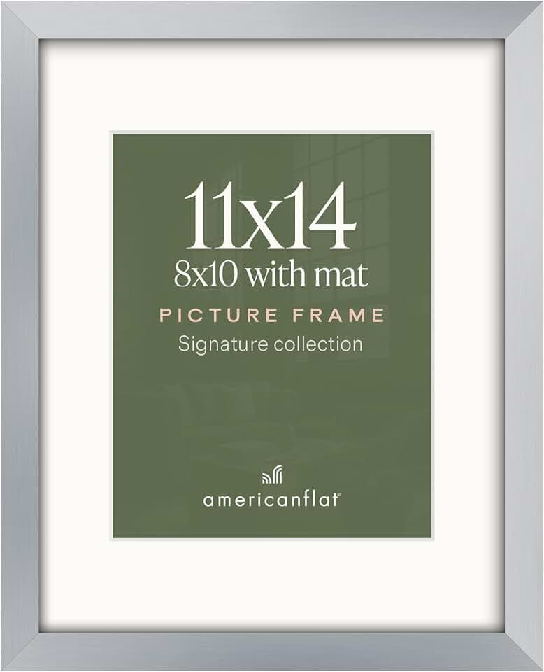 Americanflat 11x14 Picture Frame - Matted to 8x10 - Silver