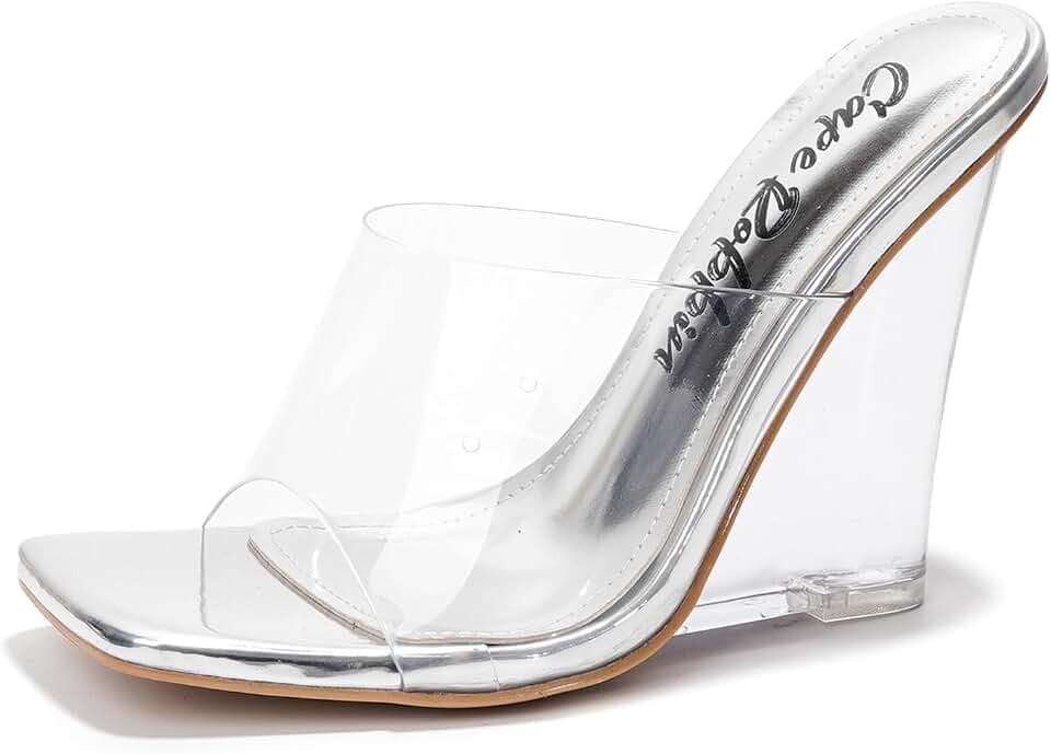 Slip On Clear Wedge Heels for Women - Square Toe Comfortable Lightweight Dressy Shoes, Summer Casual Outfits (MALA)
