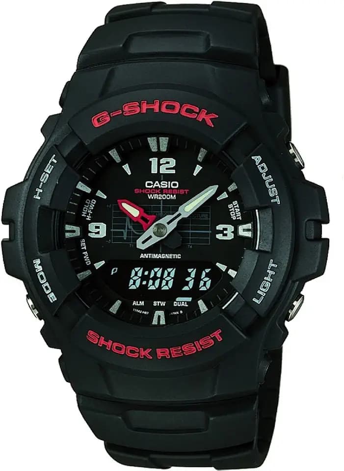 Casio G-Shock G-100 Series | Analog-Digital Watch | Shock Resistant | 200M Water Resistant | Anti-Magnetic | Neobrite Hands | EL Backlight | Black