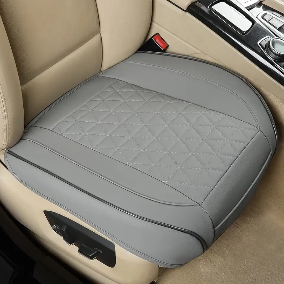 Black Panther 1 Pair Front Bottom Seat Covers Luxury Faux Leather Car Seat Protectors, Anti-Slip and Wrap Around The Bottom, Fit 95% of Vehicles - Light Gray