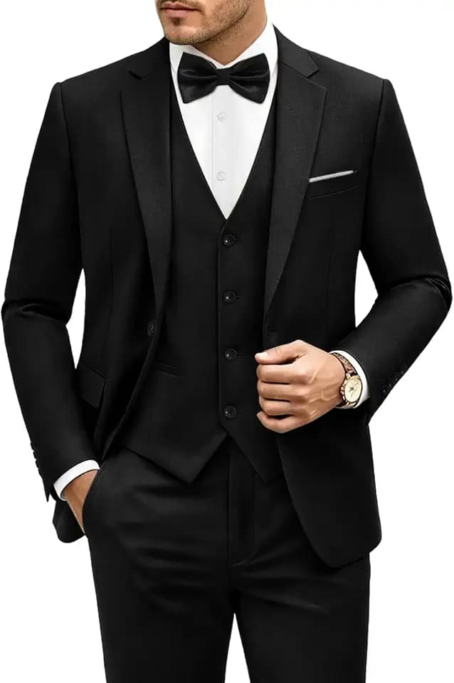 LUPURTY Men's 3 Piece Suit, One Button Slim Fit Tuxedo