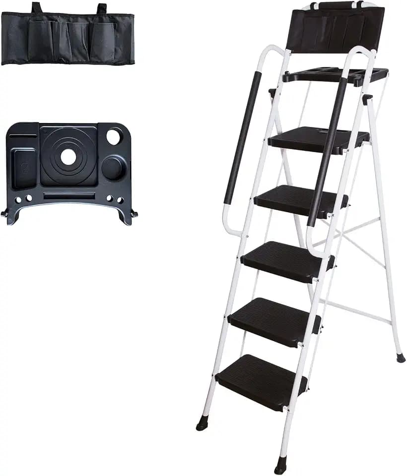 5 Step Ladder with Handrails (Include Tool Tray+Bag) 330lbs Capacity