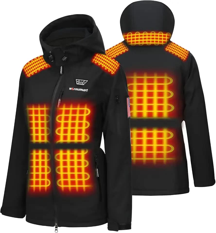Beheizbare Jacke Damen, Wasserdicht Winddicht warm Beheizbarer Hoodie mit 15000MAH Akku, Beheizte Jacken für Outdoor Wandern Jagd Motorrad
