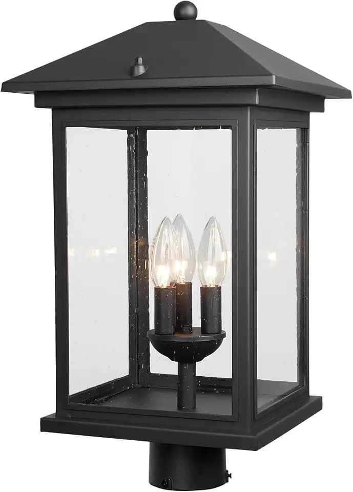 Treekee Outdoor Post Light, 21'' Lamp Post Light Fixture, 3-Light Modern Waterproof Outside Post Lantern Column Lights, Exterior Pole Lighting Pillar Lantern for Yard Garden