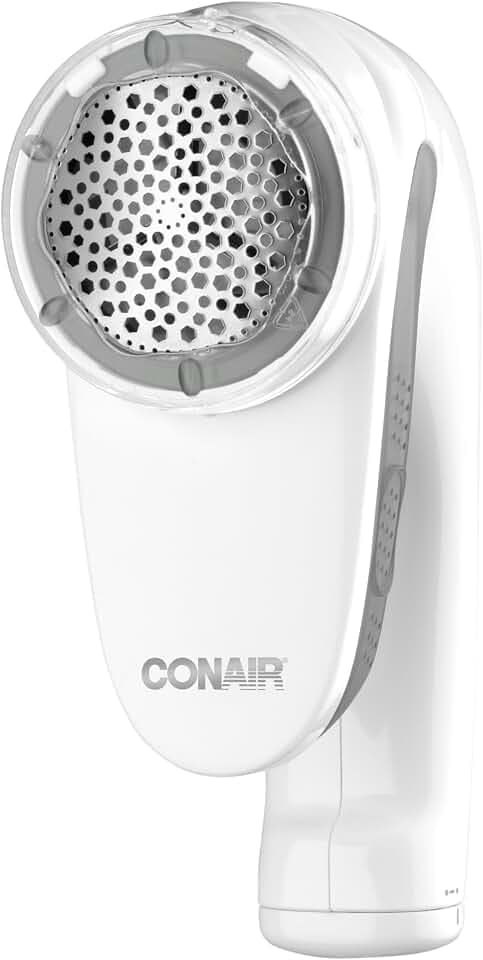 Conair Fusselentferner, Wiederaufladbarer Fusselrasierer für Kleidung und Stoffe, Ergonomischer Griff, Großer Scherkopf, Weiß/Blau, CLS2XE