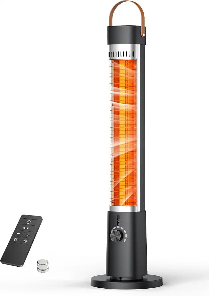 Outdoor Heater for Patio w/Remote, 1500W, 60° Oscillation, 9H Timer, 9 Heat Level, Tip-Over/Overheating Protection, Safety Lock, for Garage Porch Office Black