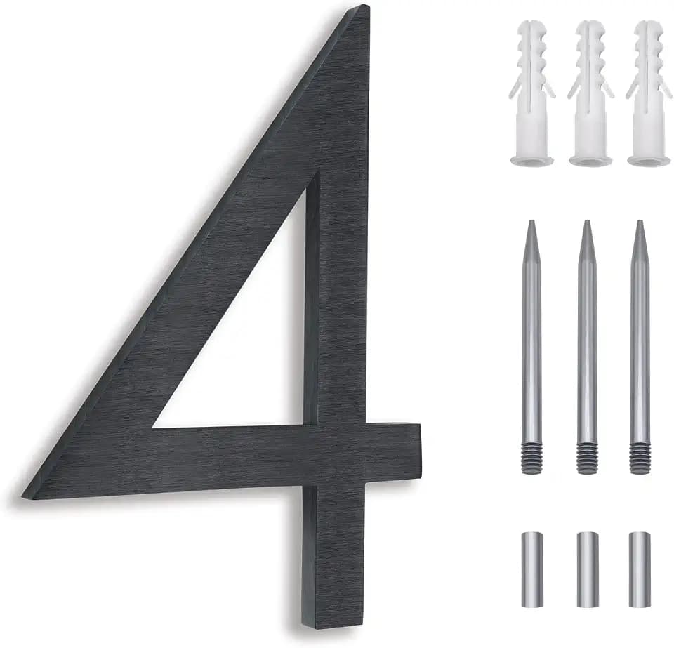 8 Inch Modern Address Numbers for Houses, Large Metal Black House Numbers for Outside Street, Door Numbers, Floating Flush Mount Aluminum