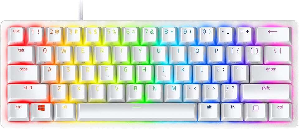Razer Huntsman Mini 60% Gaming Keyboard: Clicky Optical Switches - Aluminum Top Frame - Chroma RGB Lighting - PBT Keycaps - Onboard Memory - Snap Tap - White