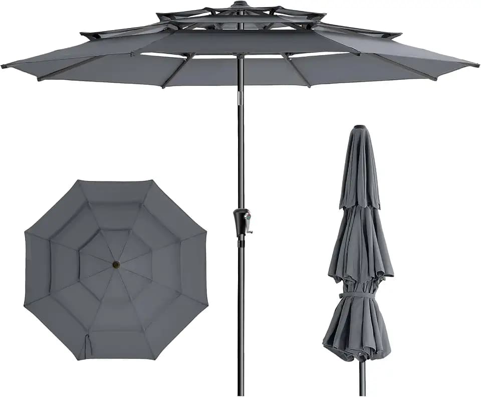 HOMSHADE 9FT 3-Tier Patio Umbrella, Vented Outdoor Market Table Umbrella
