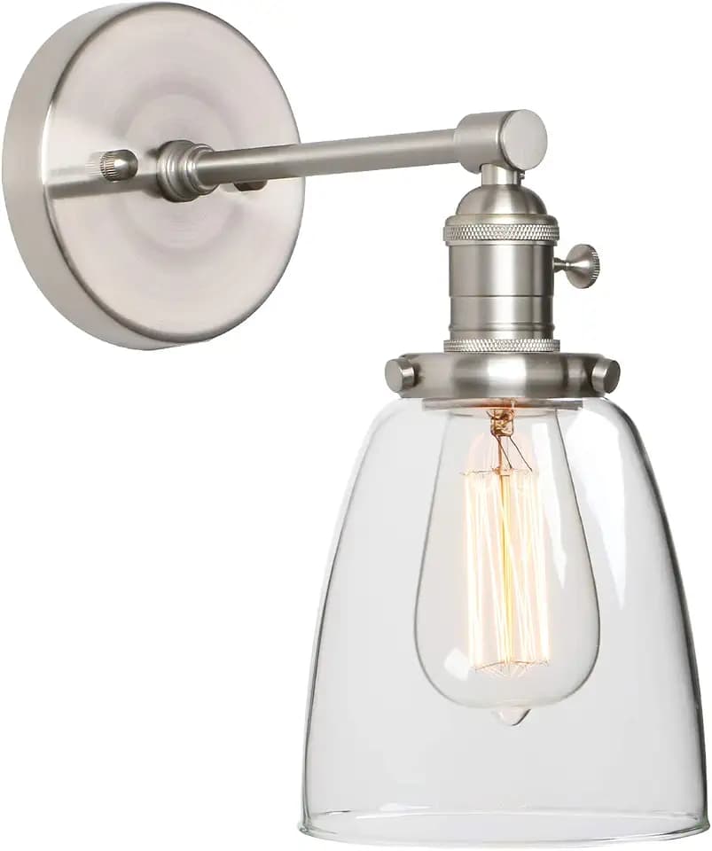 Phansthy Wandleuchten im Vintage-Stil, klarer Glasschirm, Edison-Industrie-Wandleuchte, E27, für den Innenbereich, Loft Bar, Küche, Beleuchtung (gebürstet)