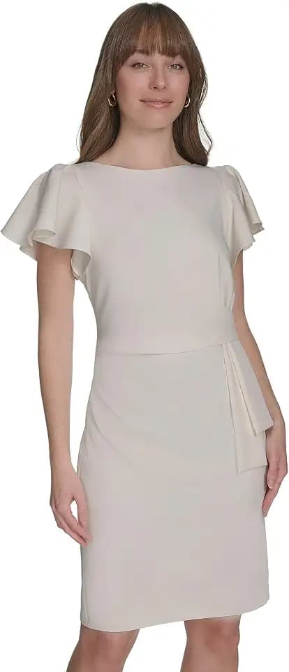 Tommy Hilfiger Women's Flounce Sleeve Side Drape Fully Lined Sheath Dress