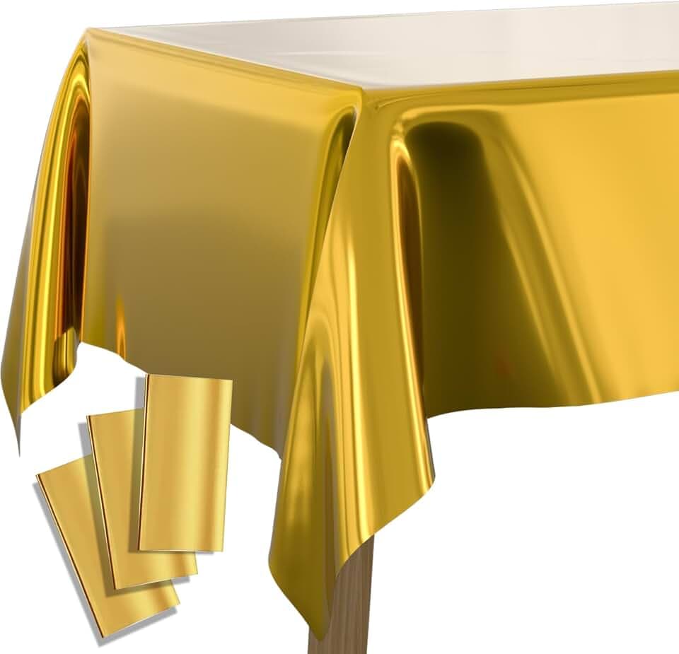 PartyWoo Gold Foil Table Cover 3pcs 54 X 108 Inch Rectangle Tablecloth