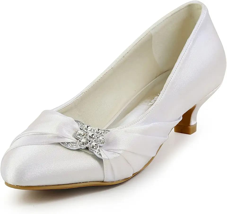 Elegantpark EP2006L Damen-Pumps mit niedrigem Absatz, Strass, runde Zehenpartie, Satin, Hochzeit, Abend, Party, Schuhe