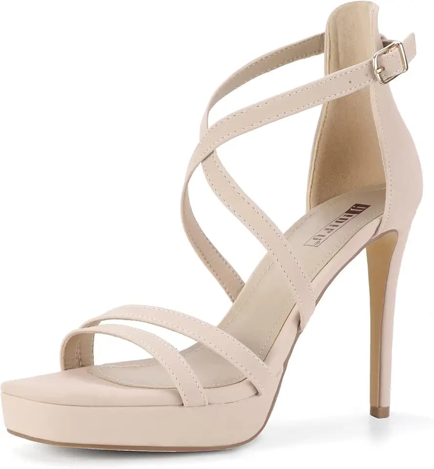 IDIFU IN4 Platform High Heels for Women Strappy Heeled Sandals Square Toe Heels Stiletto Heels Women's Wedding Party Bridal Sexy Dress Shoes Open Toe Heels