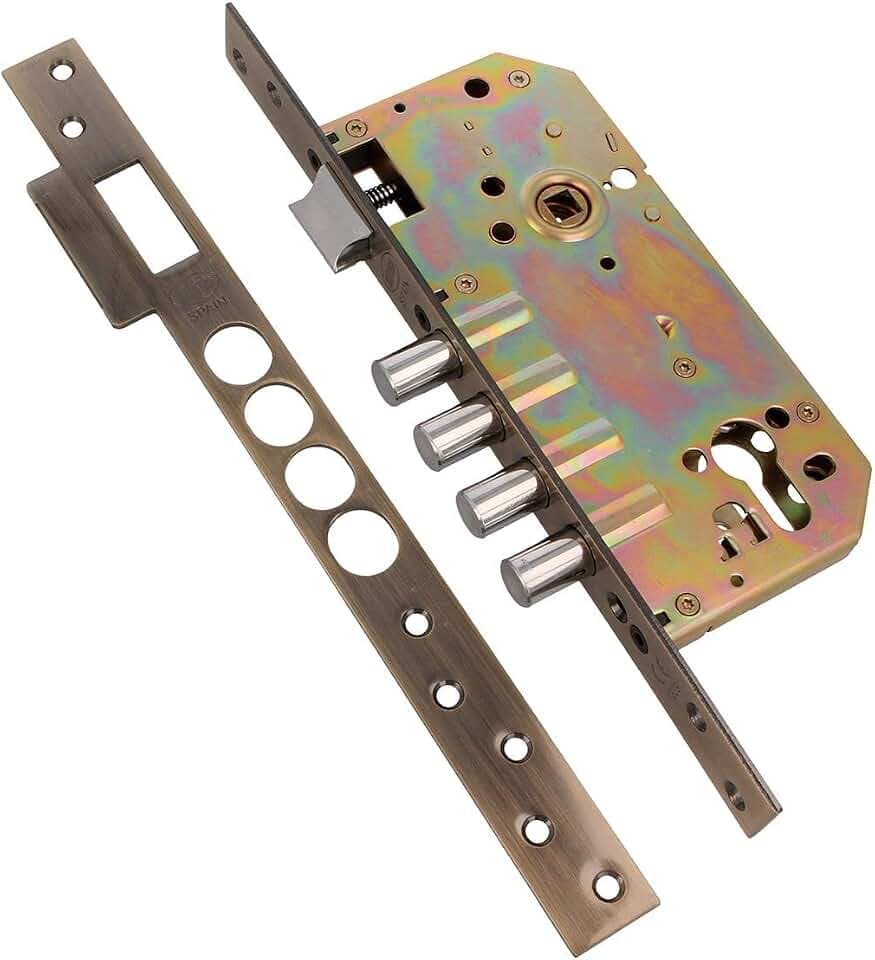 Amig - Einsteckschloss, Mod. 100 Basis, für Holztüren, mit wendbarem Drücker, für 8 mm Vierkantgriffe | aus Stahl mit Leder-Oberfläche