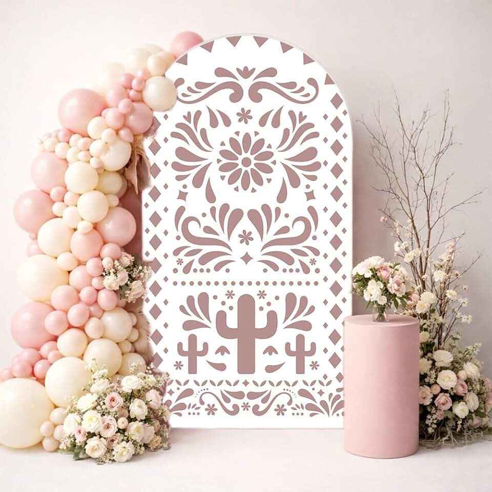 Arch Backdrop Cover Rose Pink Cielito Lindo Baby Bridal Shower Birthday Party Decors Arch Stretchy Fabric Cover Mexican Fiesta Wedding Prop (4388,6.6X3.3ft(HxW))