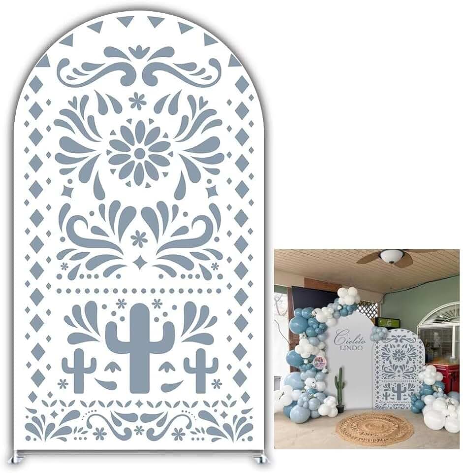 Arched Backdrop Cover 6FT Dusty Blue Mexican Fiesta Party Decor Stretchy Arch Spandex Cover for Birthday Baby Shower Baptismx Party Decoration (Only Cover)
