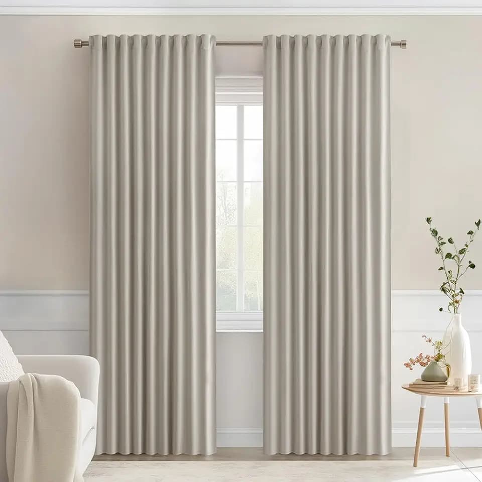 MIULEE Natural Back Tab Blackout Curtains 52x84 Inch Length 2 Panels Set