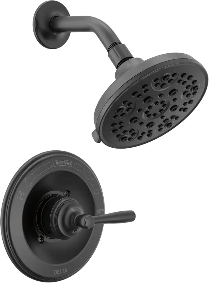 Delta Roe 14 Series 5-Setting Shower Faucet Set, Matte Black Shower Head and Handle Set, Valve Trim Kit, Matte Black T142985-BL (Valve Not Included)
