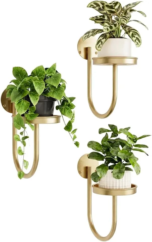 Bamworld Wall Plant Holder for Hanging Planters, Gold, 3pcs