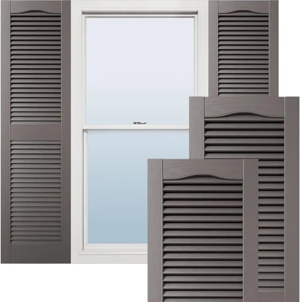 Ekena Millwork Lifetime Vinyl LL1S14X07200MS Standard Cathedral Top Center Mullion, Open Louver Vinyl Shutters, w/Installation Shutter-Lok's & Matching Screws (Per Pair), 14 1/2"W x 72"H, Musket Brown